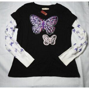 NWT Butterfly Graphic LS Layered Look Shirt Black Purple Size XXL Goth Y2K Jrs